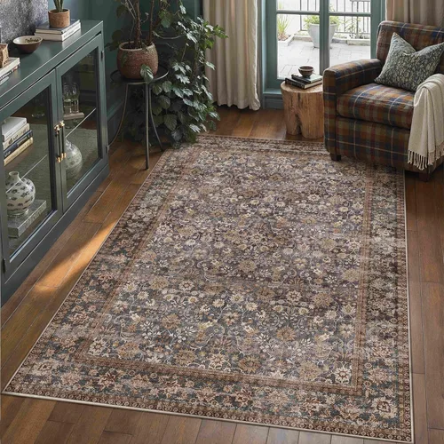 Miniatura 108 de HUGEAR 8x10 Alfombras lavables a máquina color marrón para pasillo, alfombra grande de área interior, alfombra de acento floral, alfombra de pelo