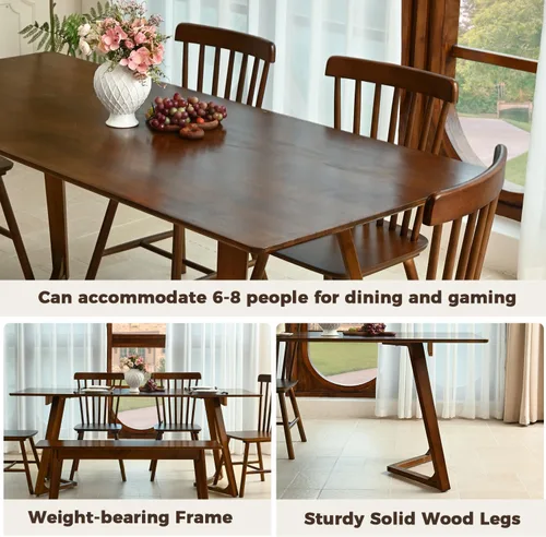 Miniatura 5 de DELAVIN Mesa de comedor grande de madera maciza de 70.8 pulgadas para 6-8 personas, mesa de cocina moderna de roble con veta de madera natural, mesa