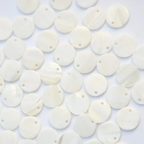 Miniatura 2 de Cuentas de concha, 100 cuentas planas redondas de madre de perla de 0.59 pulgadas para hacer joyas (blanco)