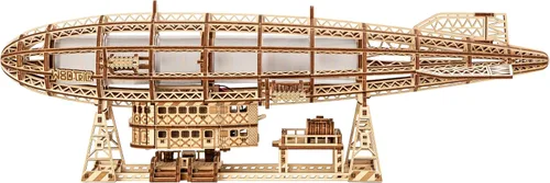 Miniatura 5 de Wood Trick Zeppelin Luminoso Rompecabezas de madera dirigible LED 3D para adultos para construir - Hélices móviles y cola - Incluye montaje en pared