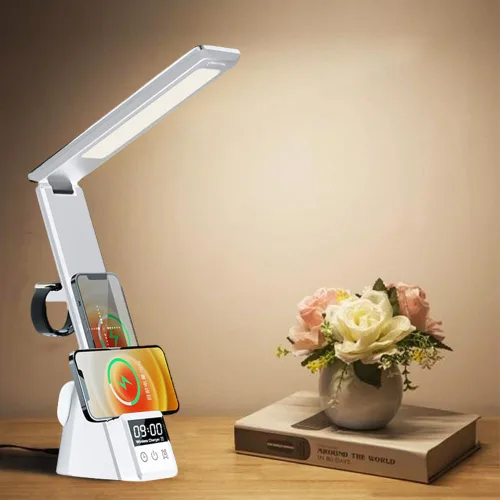 Miniatura 19 de IHAO Estación de carga inalámbrica plegable multifuncional 3 en 1 con luz nocturna LED ambiental, cargador rápido QC3.0 para teléfono, iWatch