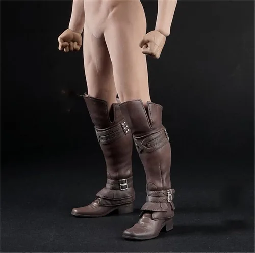Miniatura 3 de Modelo de zapatos masculinos a escala 1/6, botas largas marrones para hombre, botas altas sólidas, accesorio para cuerpo de figura de acción
