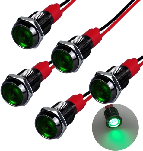 Miniatura 21 de 5 unidades de 0.236 in 12V-24V 20mA luz indicadora LED de metal de ahorro de energía, bisel cromado negro, orificio de montaje de 1/4 pulgadas