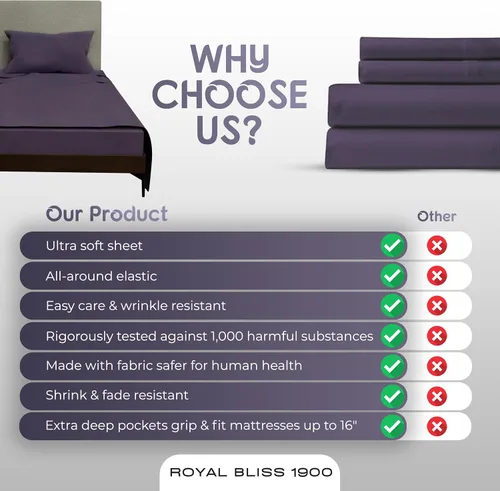 Miniatura 5 de Juego de sábanas King Size con cabecera dividida flexible superior - Sábanas de cama ultrasuaves de calidad egipcia Doble cepillado Bolsillos