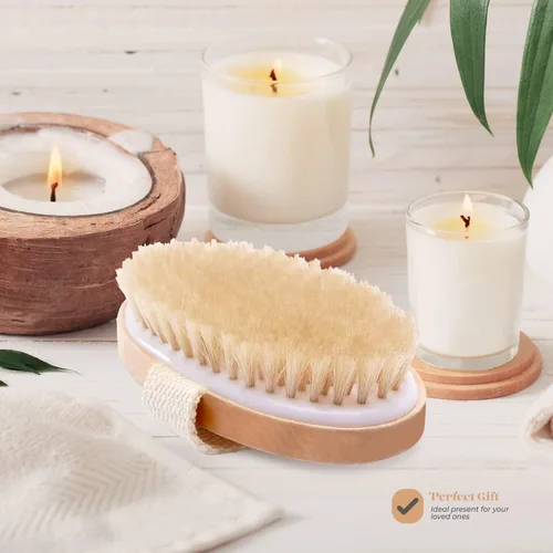 Miniatura 7 de Cepillo en seco para piel para cuerpo, mejora la salud y belleza de la piel, cerdas naturales, quita piel seca y toxinas, celulitis tratamiento