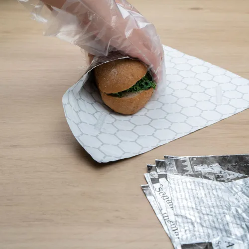 Miniatura 8 de Restaurantware Foil Lux - Envolturas para sándwich de 12 x 12 pulgadas, 500 revestimientos aislados para cestas de alimentos, papel de periódico