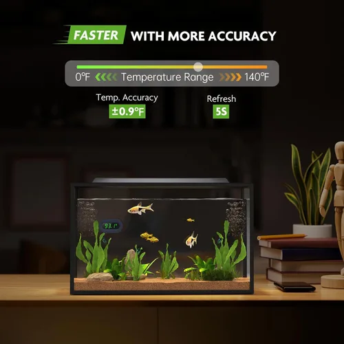Miniatura 3 de Termómetro de acuario digital PAIZOO, termómetro para tanque de peces con pantalla LED, adhesivo, alta precisión de ±0.9℉, medición de temperatura
