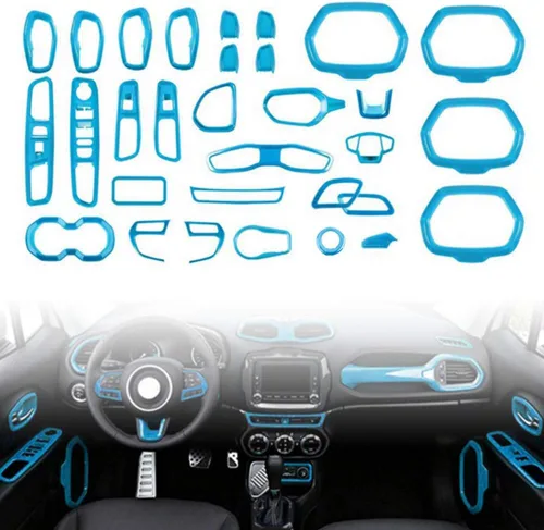 Miniatura 13 de Juego de 31 piezas de decoración interior de automóvil, accesorios de decoración para Jeep Renegade 2015-2018 (negro)