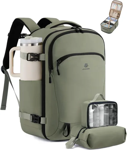 Miniatura 9 de LOVEVOOK Mochila de viaje para computadora portátil para mujer, aprobada por aerolíneas, bolsa de artículos personales, 3 unidades, Negro, Mochilas