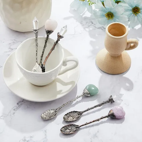 Miniatura 5 de 6 cucharas de té vintage, cucharas de aleación de cristal para té caliente, café, helado y más