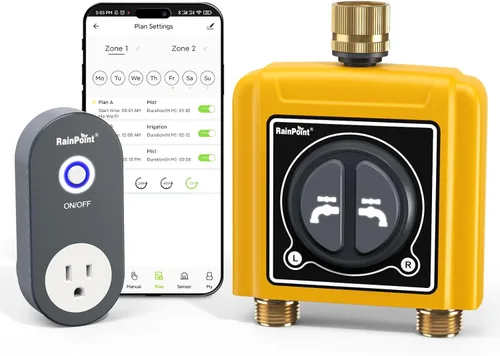 Miniatura 11 de RAINPOINT Temporizador de agua WiFi con entrada de latón, temporizador de rociador de 2 salidas, controlador automático del sistema de riego