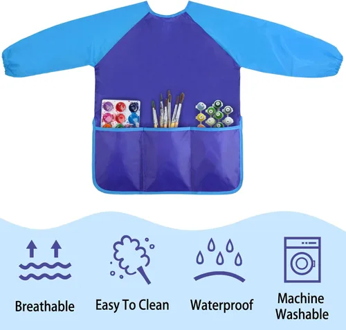 Miniatura 2 de Kopokita - Delantal impermeable para niños artistas, de manga larga, con 3 bolsillos, para niños pequeños y artistas