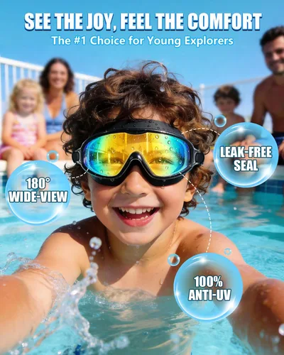 Miniatura 2 de Aegend Gafas de natación para niños y jóvenes de 3 a 14 años – Paquete de 2 gafas de visión clara antivaho anti-UV para natación Aqua y chapado