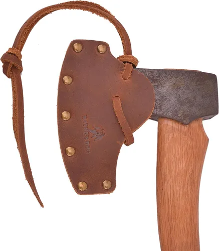 Miniatura 6 de Funda de cuero duradera para hacha, cubierta de cabeza de hacha, protector de hoja de hacha, herramienta de camping Marrón