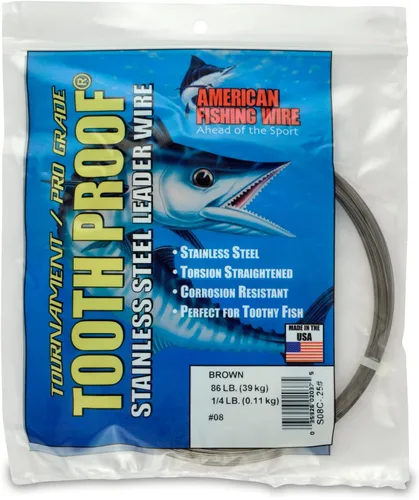 Miniatura 96 de AFW Alambre Líder Duro de Una Hebra de Acero Inoxidable a Prueba de Dientes - Brillante y Camuflaje para Tiburón, Barracuda, Caballa Real, Wahoo