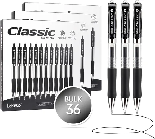 Miniatura 10 de Bolígrafos retráctiles clásicos de gel Lekreo, punta fina de 0.7mm (tinta negra - 12 paquetes)