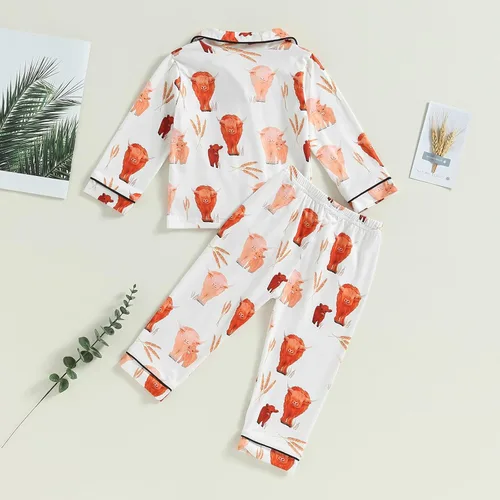 Miniatura 4 de Conjunto de pijama de satén con botones y pantalones largos, ropa de dormir para niños y niñas