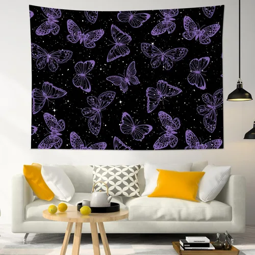 Miniatura 17 de HVEST Tapiz espacial de mariposa en galaxia para dormitorio, cielo estrellado blanco y negro para colgar en la pared para sala de estar, decoración