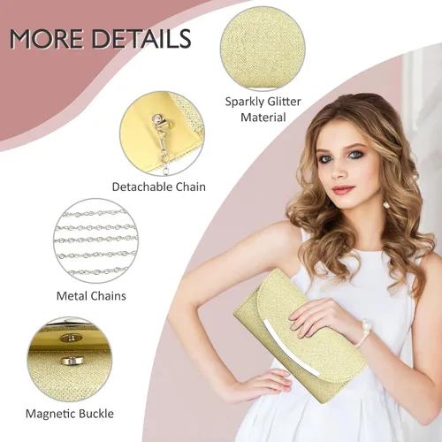 Miniatura 4 de Bolsos de mano para mujer, lentejuelas brillantes, sobre con purpurina, bolsa de noche, formal, boda, fiesta, bolso de mano