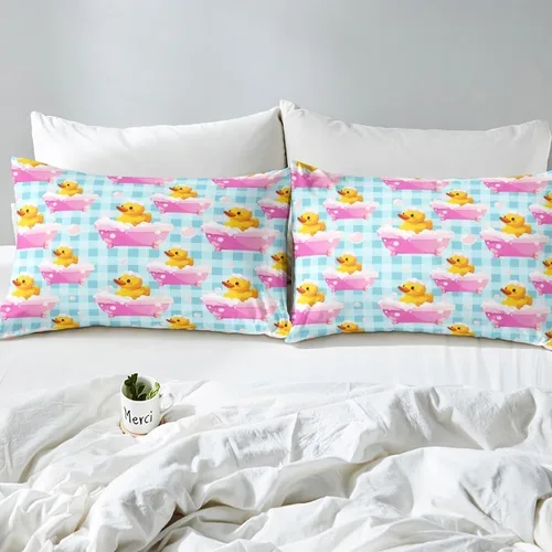 Miniatura 5 de Erosebridal Juego de sábanas para niños y niñas, diseño de pato amarillo, diseño de patos de dibujos animados, juego de ropa de cama de granja
