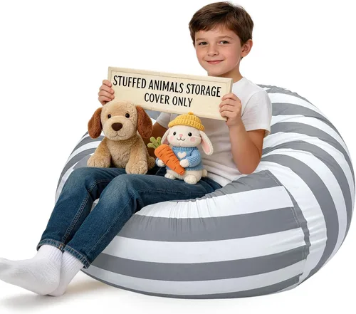 Miniatura 53 de Lukeight - Puf de almacenamiento de animales de peluche para niños, funda para puf de dinosaurio con cremallera para organizar la habitación