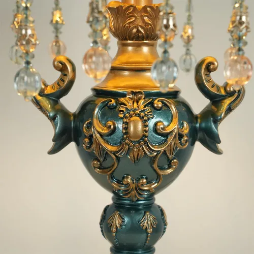 Miniatura 3 de Lámpara de mesa de estilo victoriano, lámpara de mesa decorativa de flores antiguas, luz de noche de tela azul, elegante lámpara de mesita de noche