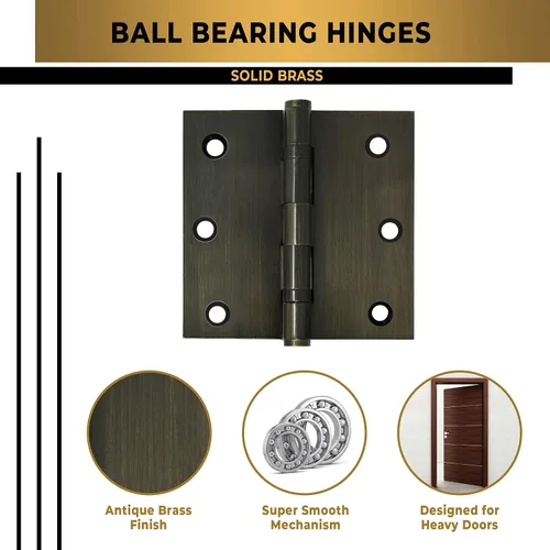 Miniatura 3 de Solid Brass Door Hinge Heavy Duty Ball Bearing 3.5 x 3.5 Inch - Set of 2 Hinges (Antique Brass)