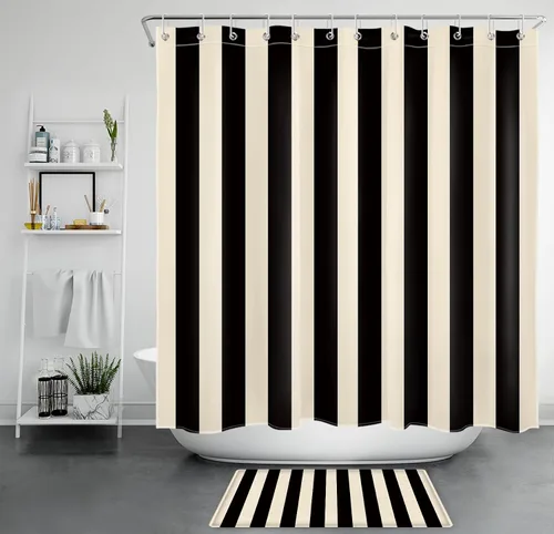 Miniatura 10 de LB Cortina de ducha a rayas naranjas y negras, cortina de ducha de arte estético de Halloween con patrón geométrico para baño, 60 x 72 pulgadas