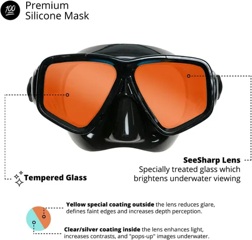 Miniatura 3 de EVO Hi Definition Máscara y Snorkel Combo - Lente dual - Máscara de esnórquel para adultos - Máscara de buceo y juego de esnórquel para adultos