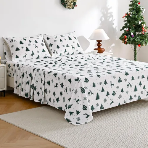 Miniatura 40 de Viviland Juego de sábanas de microforro polar tamaño matrimonial, sábanas ajustadas tipo franela para Navidad con bolsillo de 15" de profundidad