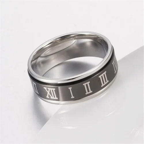 Miniatura 3 de PAURO Anillo unisex de acero inoxidable con números romanos para ansiedad