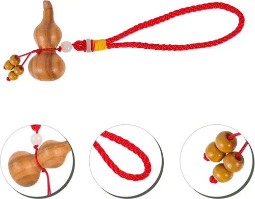 Miniatura 4 de FOMIYES Accesorios colgantes para espejo de coche, llavero chino de calabaza de madera de Feng Shui, llavero de calabaza Wu Hulu, llavero