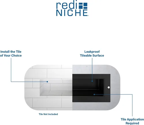 Miniatura 4 de Tile Redi USA Niche - Estante de ducha empotrable individual, negro, un estante interior, 16 pulgadas de ancho x 6 pulgadas de alto x 4 pulgadas