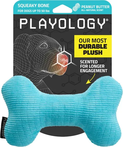 Miniatura 7 de Playology Juguetes para perros Juguete de hueso chirriante de felpa para masticar para perros Juguete gigante con aroma a mantequilla de maní