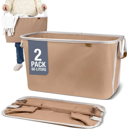 CleverMade LUXE Mocha - Cesta plegable para la ropa sucia, paquete de 2 unidades, 60 litros, organizador de almacenamiento que ahorra espacio con