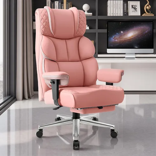 Miniatura 8 de BestGlory Silla de escritorio de oficina, silla grande y alta de cuero para juegos con reposapiés, amplia, ergonómica, cómoda, silla ejecutiva