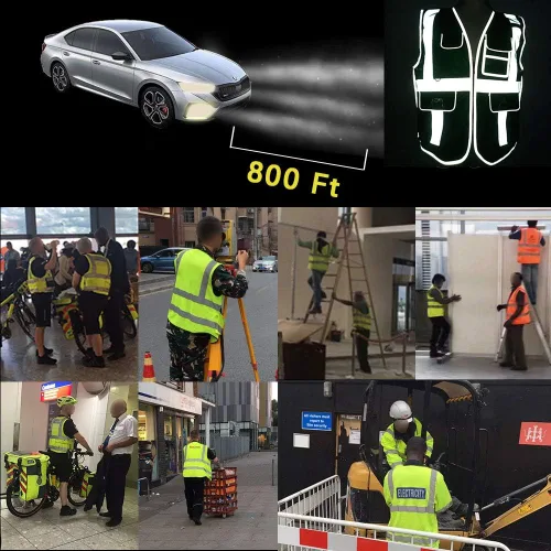 Miniatura 6 de zojo Chaleco de seguridad de alta visibilidad, reflectante con bolsillos multifuncionales y cremallera, para hombres y mujeres, Franja negra