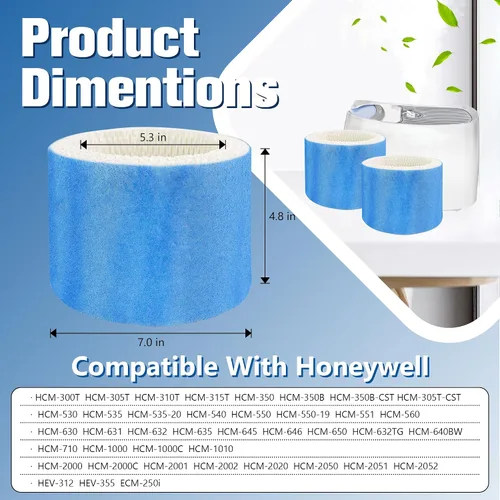 Miniatura 2 de Funmit - Filtros de repuesto para humidificador Honeywell HAC-504 HAC-504AW y filtro A de Honeywell, reemplazo para humidificadores Honeywell Azul