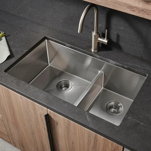 Miniatura 2 de Ruvati RVH7255 fregadero de cocina bajo cubierta de bajo perfil, bajo montaje, radio estrecho, doble cuenca 60/40, 28 pulgadas, calibre 16, acero
