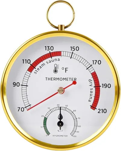 Termómetro de sauna 2 en 1 Fahrenheit e higrómetro, acero inoxidable redondo doble temperatura y humedad 68-212°F/0-100% RH, medidor digital de