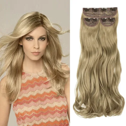 Miniatura 14 de Extensiones de cabello con pinzas, balayage, color marrón oscuro medio a rubio ceniza pálido, juego de 3 piezas, 16 pulgadas, 5.23 onzas, invisible