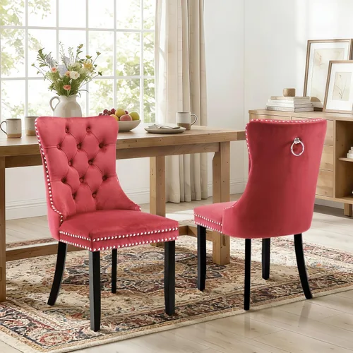Miniatura 135 de Juego de 4 sillas de comedor de terciopelo, sillas de comedor tapizadas con ribete de cabeza de clavo y patas de madera maciza para cocina