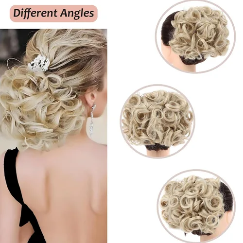 Miniatura 6 de Elaine Peines para moño desordenado, extensión de moños, extensión de moño grueso, con clip, coleteros para mujer (#blanco)