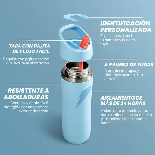 Miniatura 2 de Gatorade 'Overtime' - Botella de agua de acero inoxidable de 22 onzas, tapa con popote, color azul Azul claro