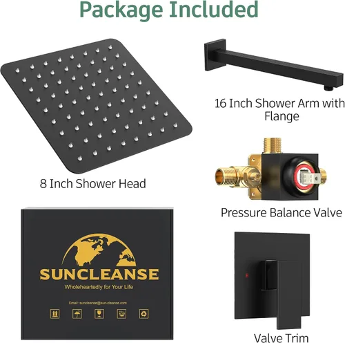 Miniatura 7 de SunCleanse Juego de grifo de ducha color negro mate con válvula, sistema de ducha de baño que incluye cabezal de ducha de acero inoxidable y brazo