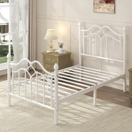 Miniatura 7 de LoVinson Base de cama individual con cabecero y estribo, marco de cama de plataforma de metal moderno para niños, soporta hasta 800 libras, no Blanco