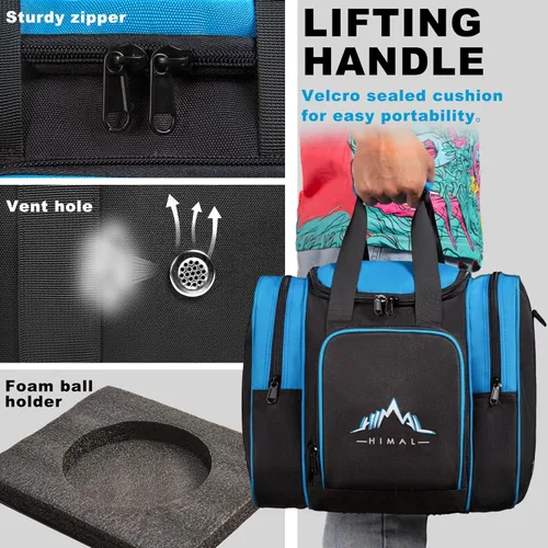 Miniatura 5 de Himal - Bolsa de bolos para una sola esfera, bolsa de bolos con soporte acolchado para esfera, se adapta a zapatos de bolos hasta talla 14 para Azul