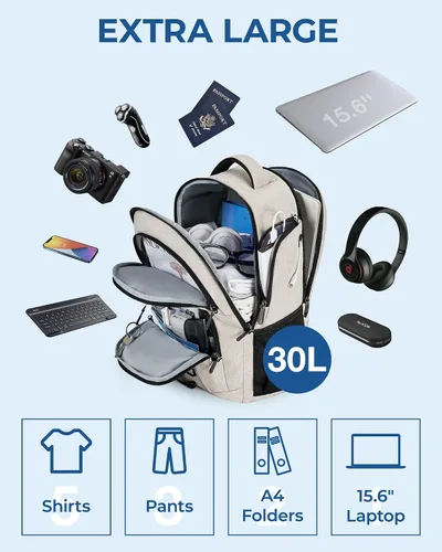 Miniatura 2 de BAGSMART Mochila unisex para laptop, antirrobo de 15.6 pulgadas, resistente al agua, con orificio para cargador USB, color beige