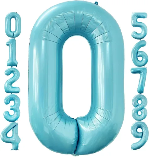 Miniatura 7 de Globos de 40 pulgadas color azul bebé número 8 de gran tamaño Jumbo dígitos de aluminio Mylar helio azul claro globos para niños 8º tema azul