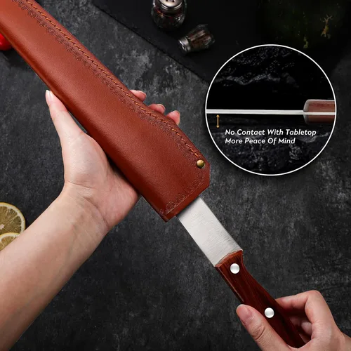 Miniatura 4 de TAN REN Cuchillo para romper carnicero de 8 pulgadas, acero inoxidable para cortar carne, corte de pechuga con funda, mango de madera ergonómico